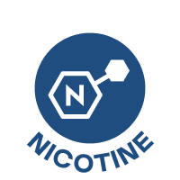 Velo Nicotine Pouches |  Blue circle with a hexagon and pentagon molecular structure, an N inside the hexagon, and the word NICOTINE curved below in bold capital letters—perfect for representing Velo pouches or other nicotine products.
