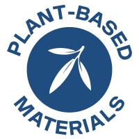 Velo Nicotine Pouches |  Blue circle with three leaves inside, surrounded by the words PLANT-BASED MATERIALS in blue, indicating the use of plant-based materials in Velo nicotine pouches.