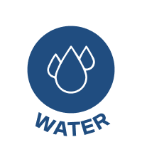 Velo Nicotine Pouches |  A blue circle with a white outline of three water drops inside it, symbolizing the refreshing hydration often associated with Velo nicotine pouches. The word WATER is written below the circle in blue, curved text.